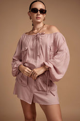 Offshoulder Mini Dress with Short - PINK